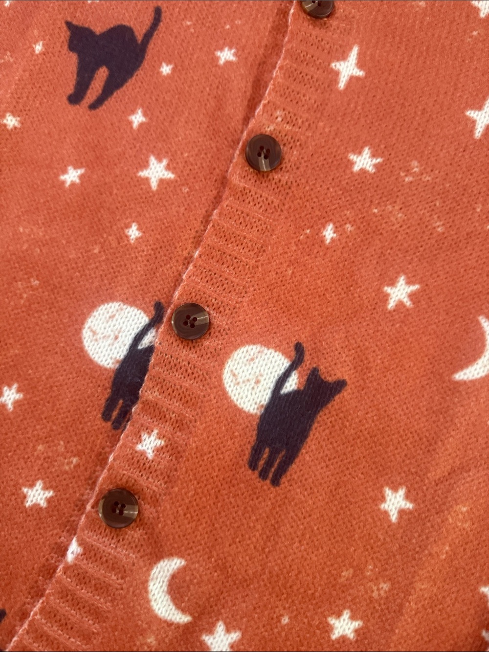 Black Cat Moon & Stars Cardigan Rusty Orange Halloween Sweater - Picture 9 of 10